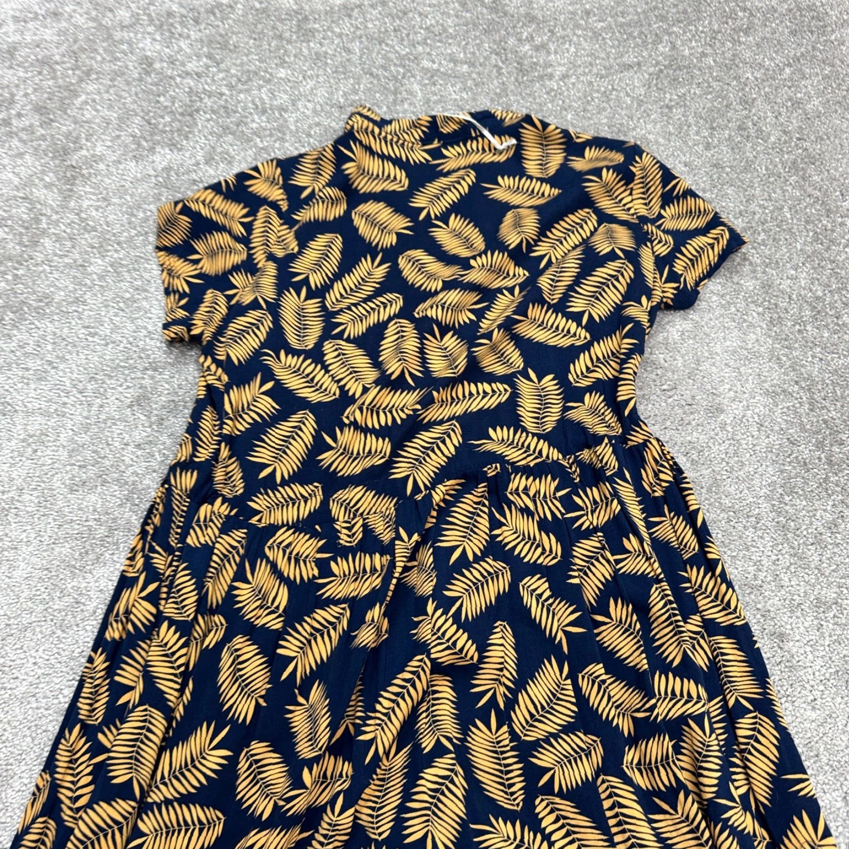 Vintage VINTAGE Biscote Palm Leaf Hi-Low Maxi Tiered Dress Womens 2 Navy Brown Short Sleeve Boho Size 26" / US 2 / IT 38 - 3 Thumbnail
