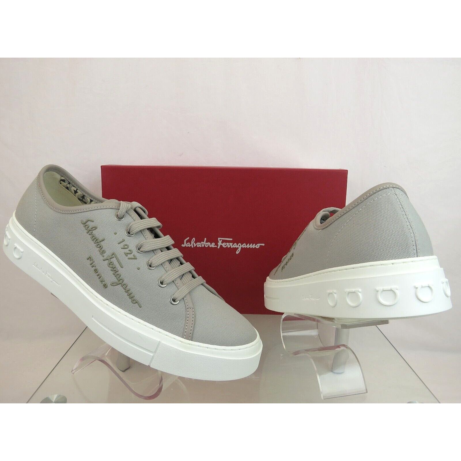 Salvatore Ferragamo MEDITERR GRAY CANVAS LEATHER TRIM GANCINI LOGO SNEAKERS 13 M Size US 13 / EU 46 - 8 Thumbnail