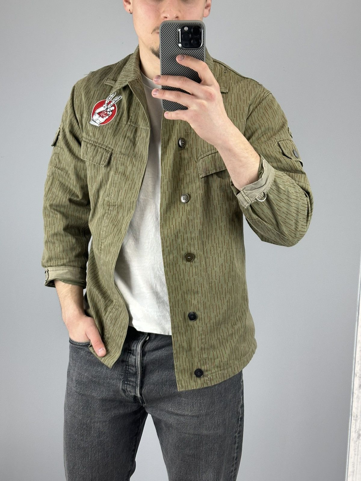 Vintage Vintage Rain Camo jacket military olive green embroidered Size US M / EU 48-50 / 2 - 3 Thumbnail