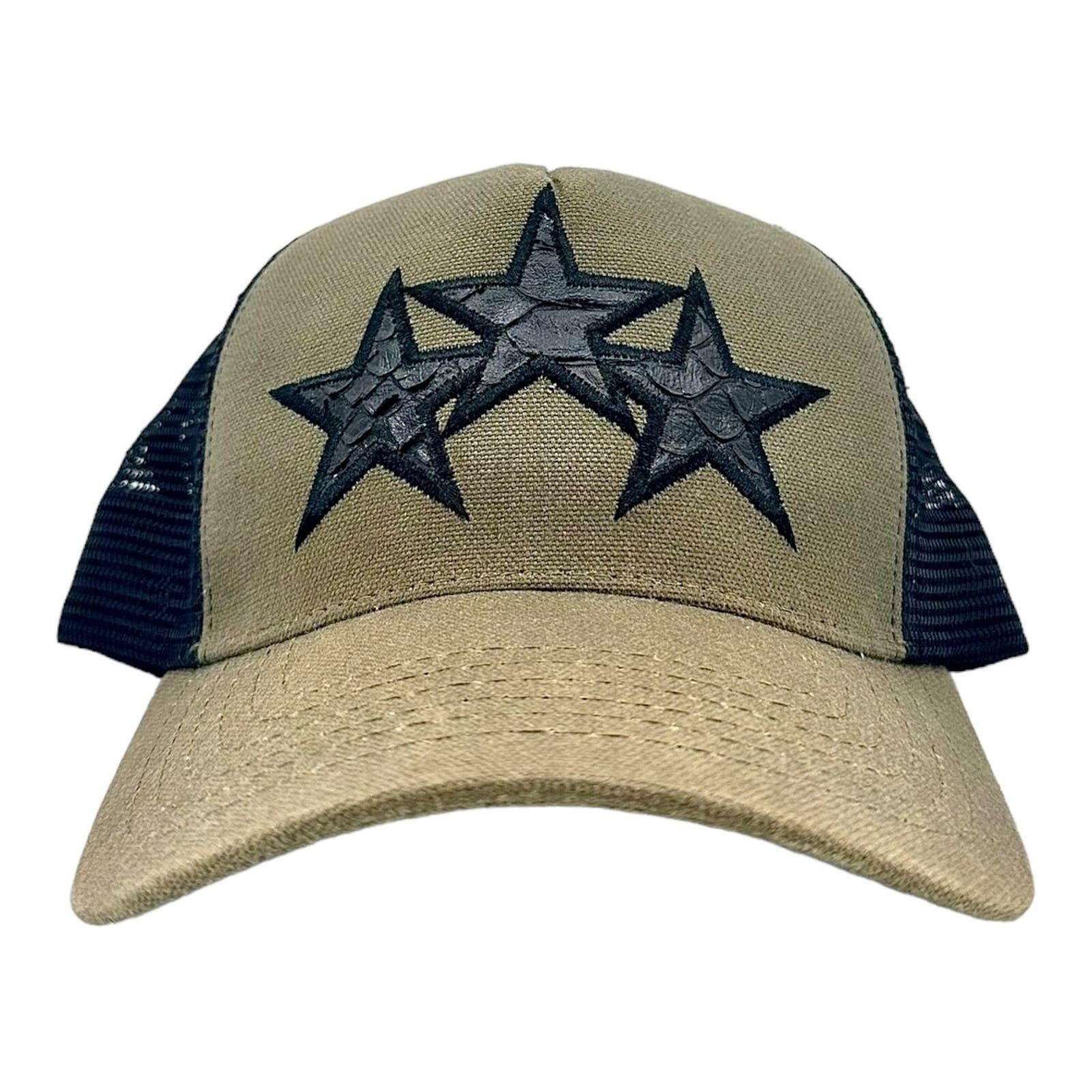 image of Amiri 3 Star Trucker Hat Olive Black, Men's