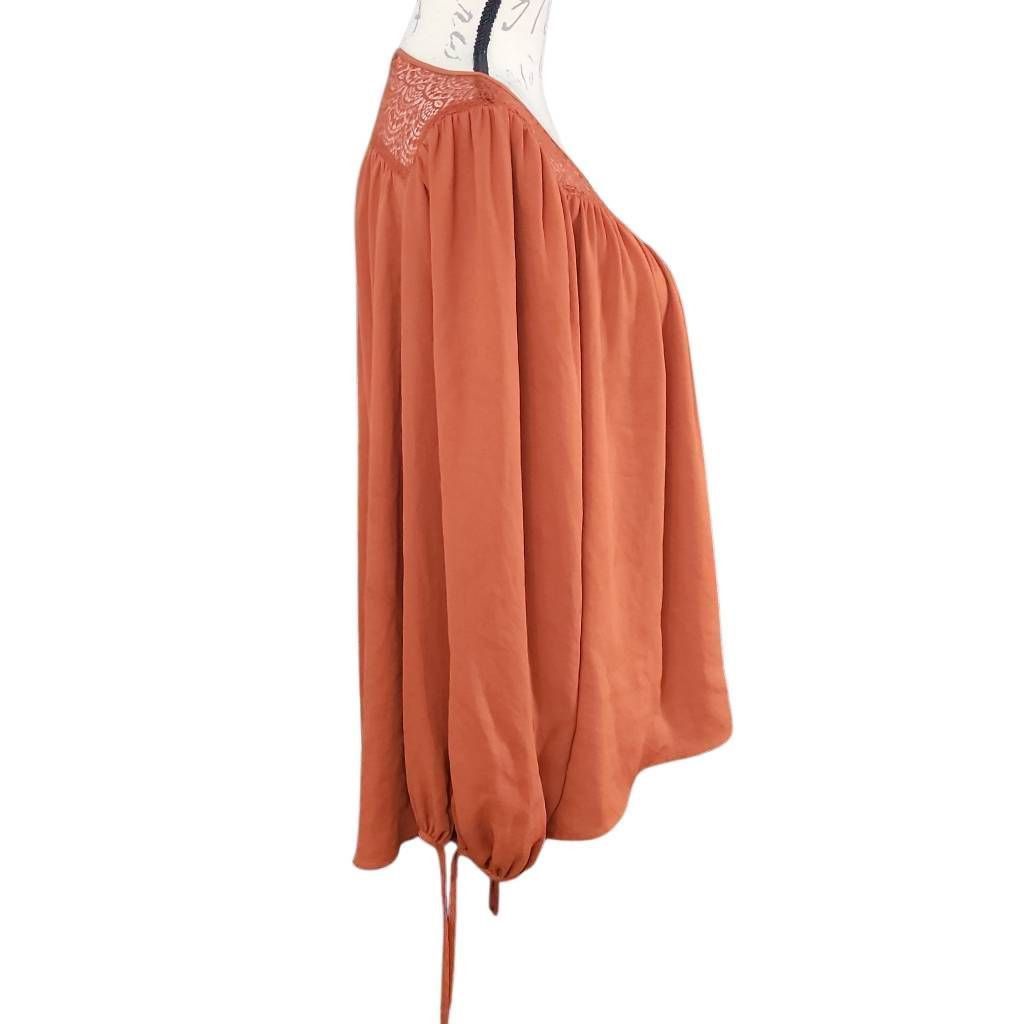 H&M H&M Ladies Size 10 Rust Orange Lace Yolk Peasant Blouse Size L / US 10 / IT 46 - 3 Thumbnail