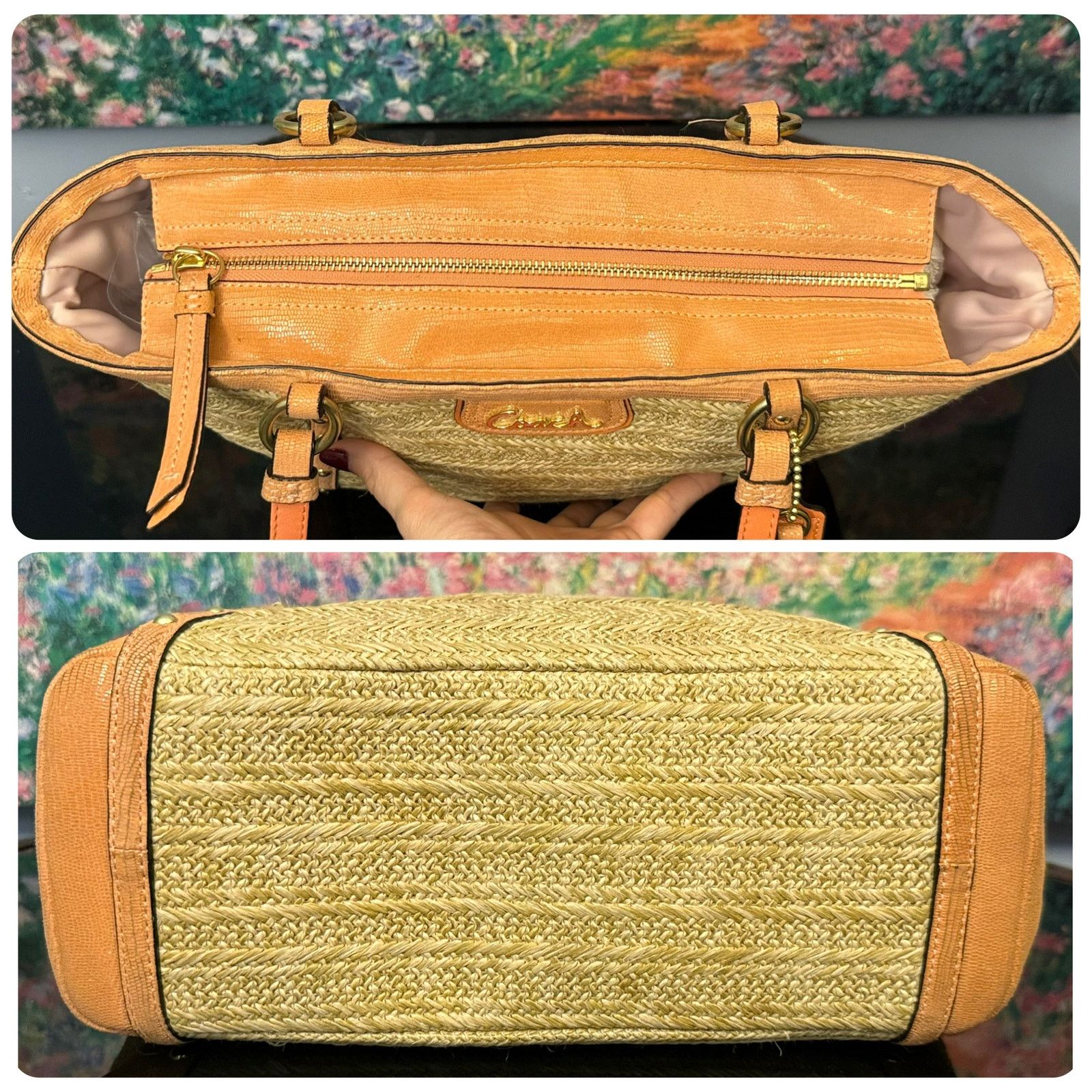 Coach GUC Coach F21959 Alexandra Python Straw Tote Size ONE SIZE - 6 Thumbnail