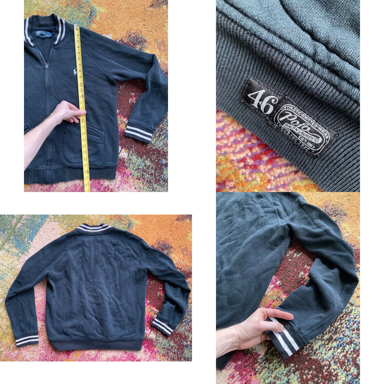 Polo Ralph Lauren VINTAGE Polo Ralph Lauren Bomber Jacket Mens L Black Full Zip Varsity Retro Torn Lining, Cuff Wear Size US L / EU 52-54 / 3 - 8 Thumbnail