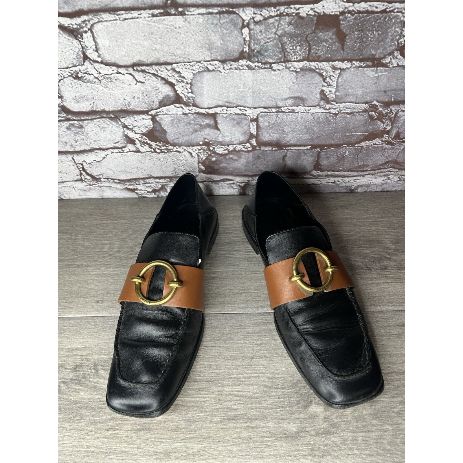Frame Frame Le Montecito Black Leather Gold Harness Loafers Shoes Size US 8 / IT 38 - 13 Thumbnail
