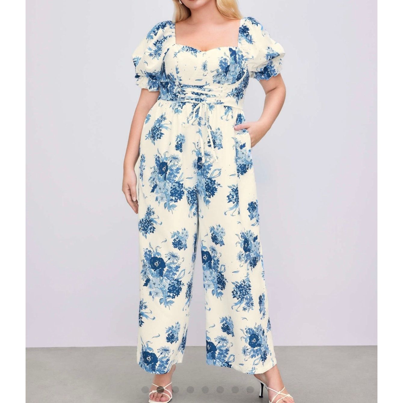 Cider CIDER SQUARE NECK PUFF SLEEVE FLORAL JUMPSUIT CURVE & PLUS Size 42" / US 20 - 5 Thumbnail