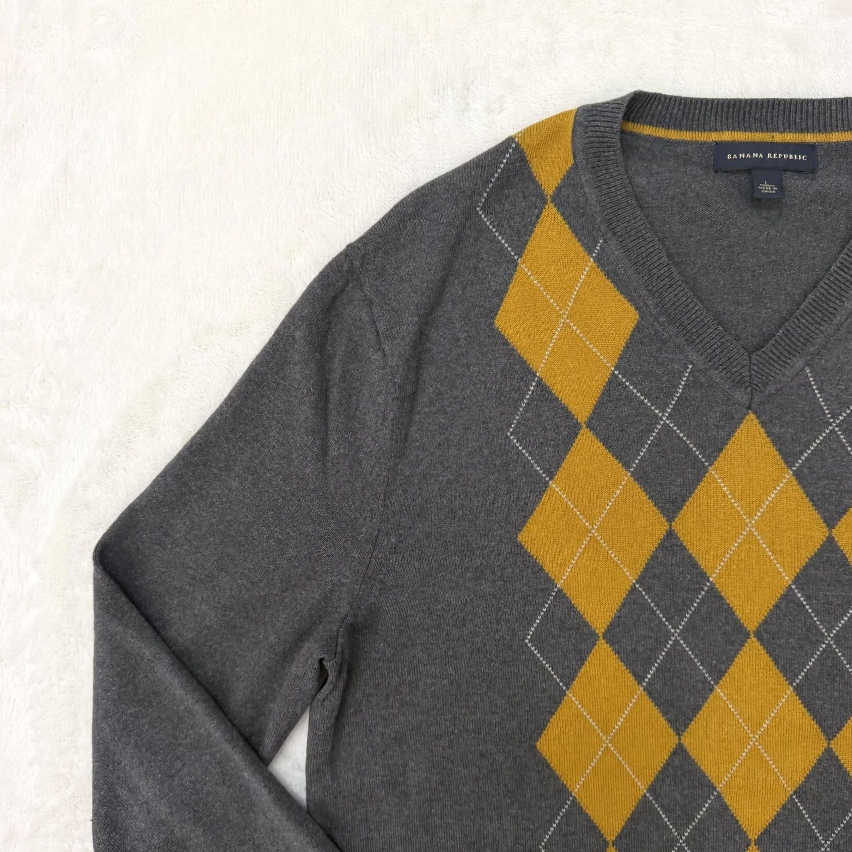 Banana Republic Banana Republic Sweater Mens Large Gray Silk Cashmere Argyle Slim Fit V-Neck Pullover Knit Winter Casual Mens Size US L / EU 52-54 / 3 - 5 Thumbnail