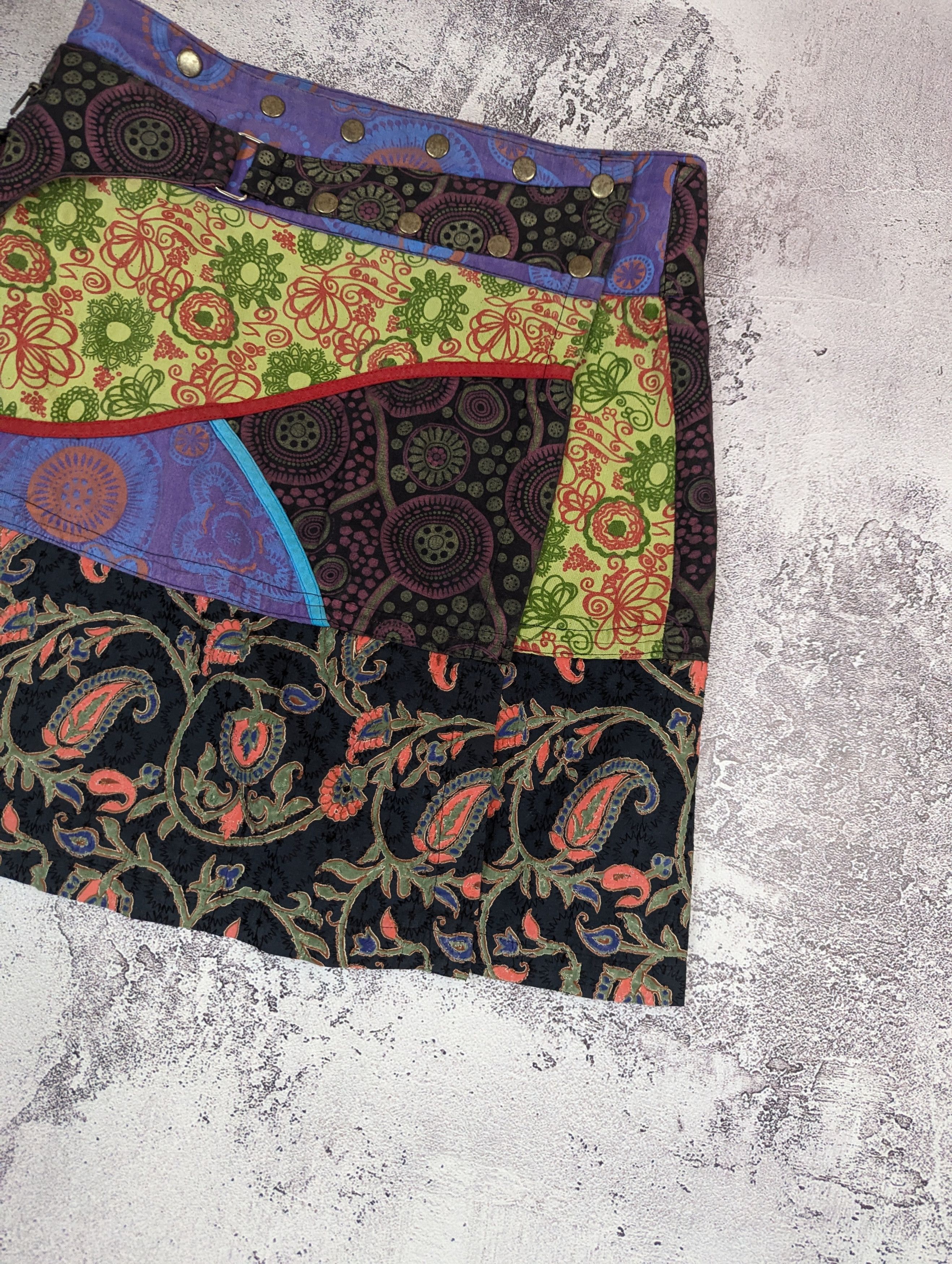 Japanese Brand VTG Japanese Patchwork Wrap Skirt Boho Fairy M/L Size 31" - 5 Thumbnail