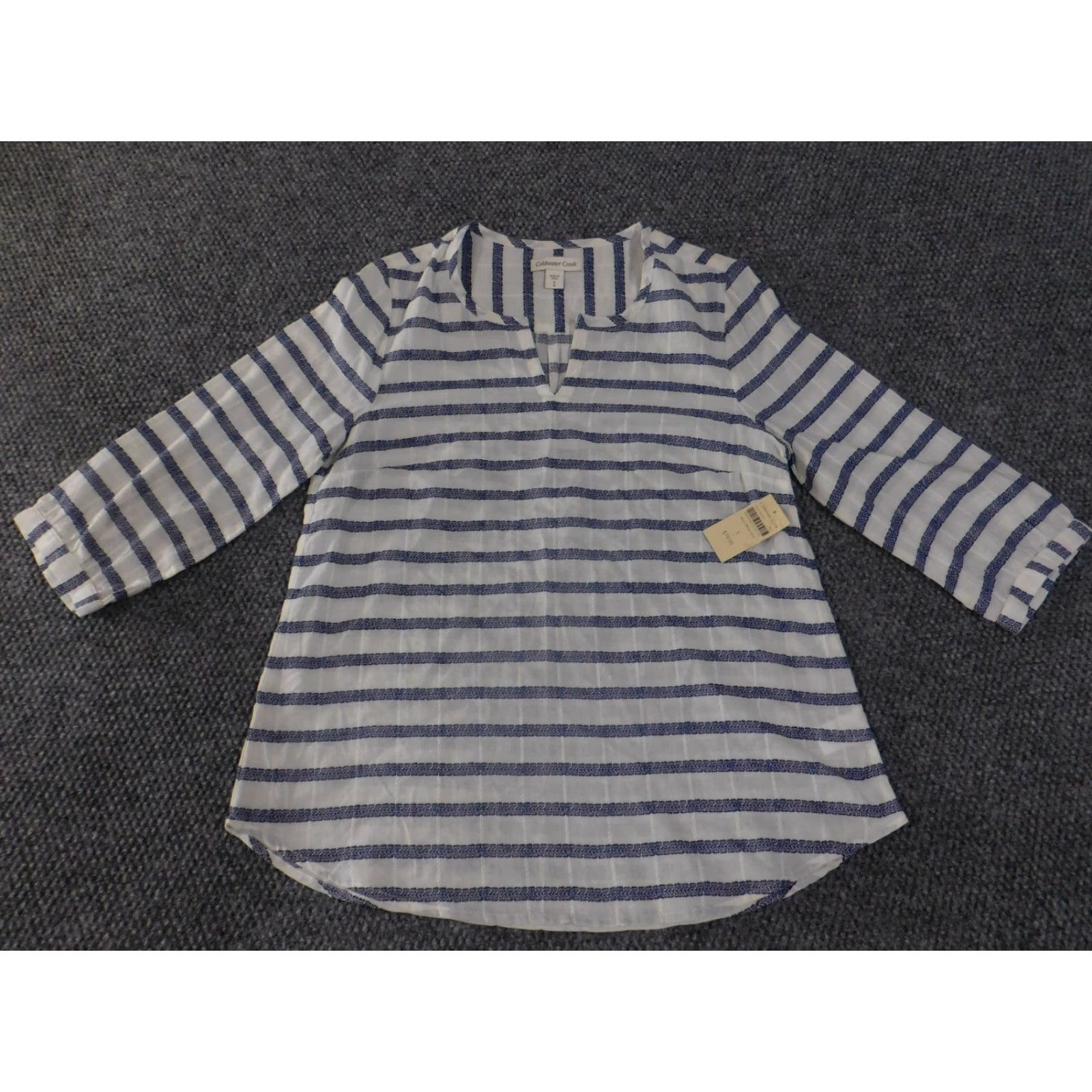 Coldwater Creek Coldwater Creek Shirt Womens Small White Blue Striped Cotton Lightweight V-Neck Pullover Casual Long Sleeve Button-Up Regular All Seasons Womens Size S / US 4 / IT 40 - 3 Thumbnail