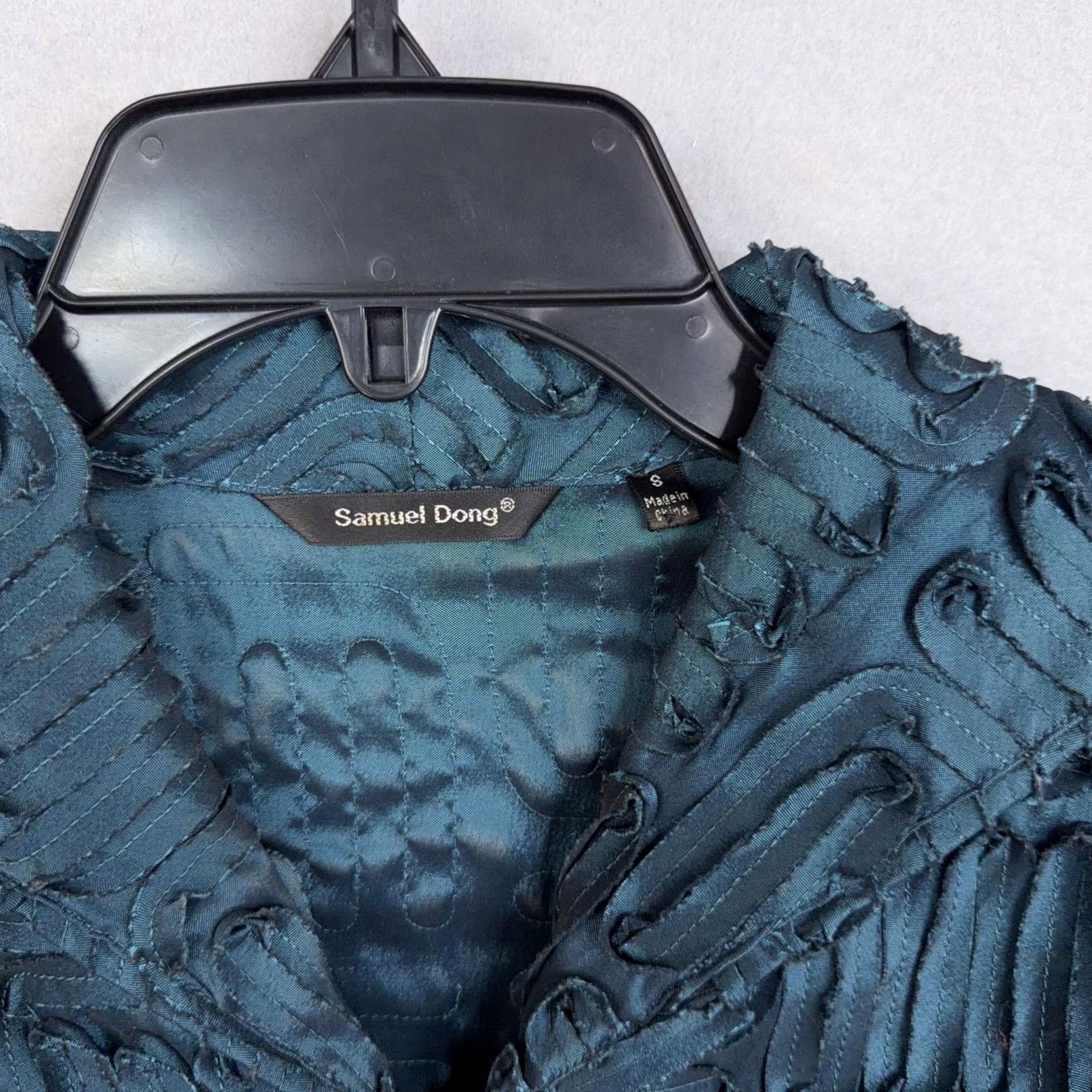 Vintage Samuel Dong Jacket Womens Small Blue Textured Wearable Art Luxury Modern Jacket Woman Small Blue Satin Zip Full Zip Geometric Vintage No Size S / US 4 / IT 40 - 4 Thumbnail