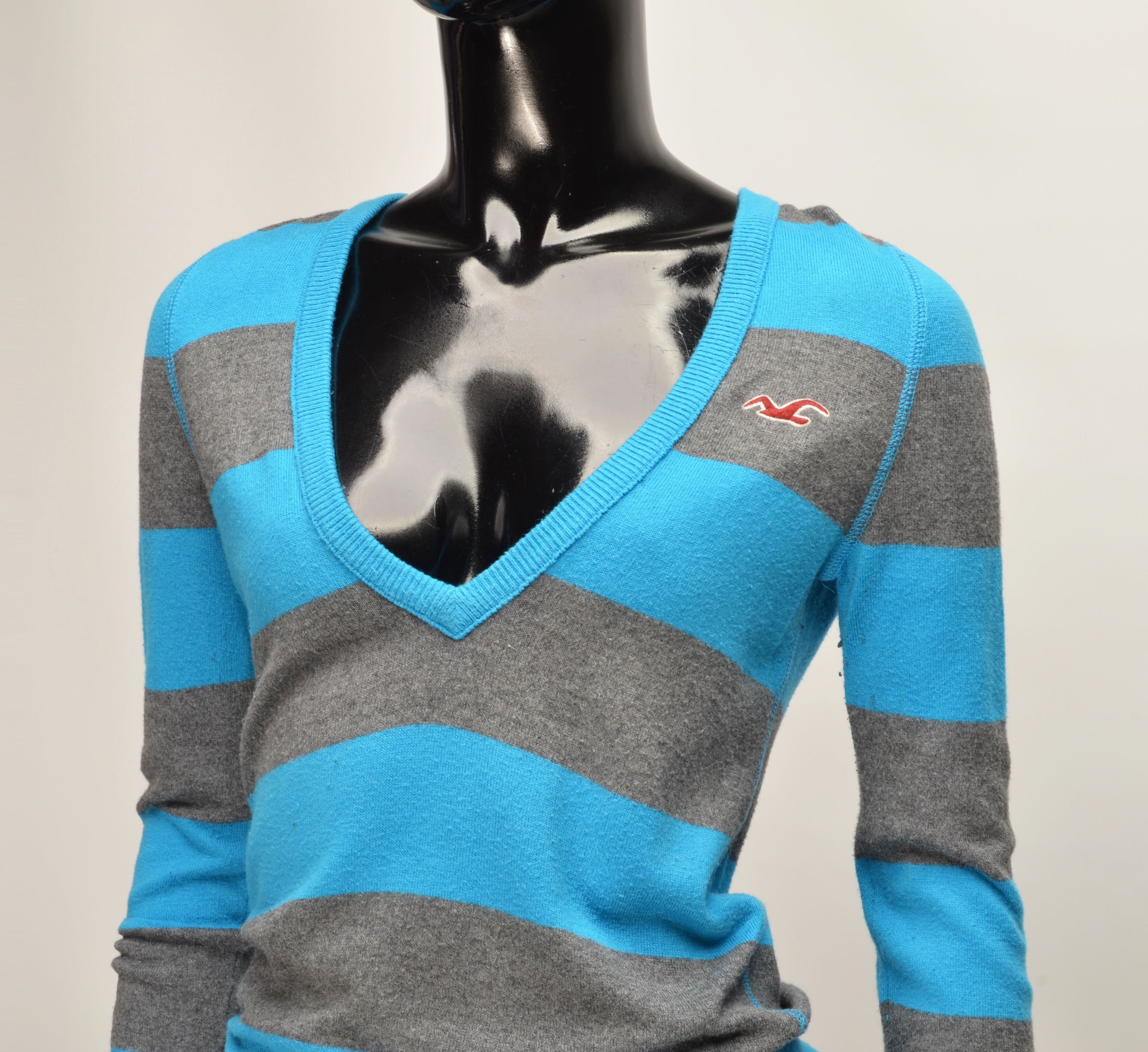 Hollister Hollister Women's Y2K Blue/Gray Striped Fitted Long Sleeve Size M / US 6-8 / IT 42-44 - 2 Thumbnail