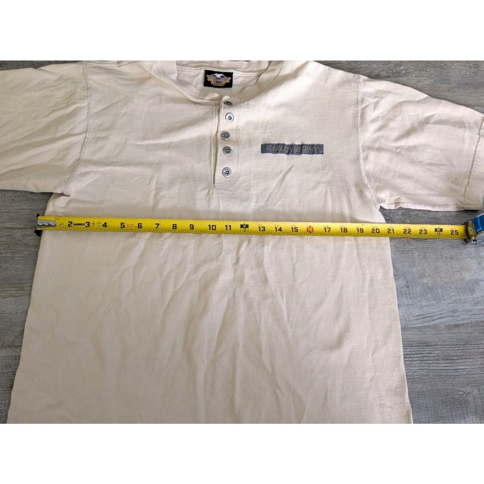 Harley Davidson VINTAGE Harley-Davidson Henley Tee Shirt S/M Beige VGUC Biker Shirt Adult Mens Size S/M Cotton Tee Shirt Logo Button Henley 90s Motorcycle - Mens Size US S / EU 44-46 / 1 - 7 Thumbnail