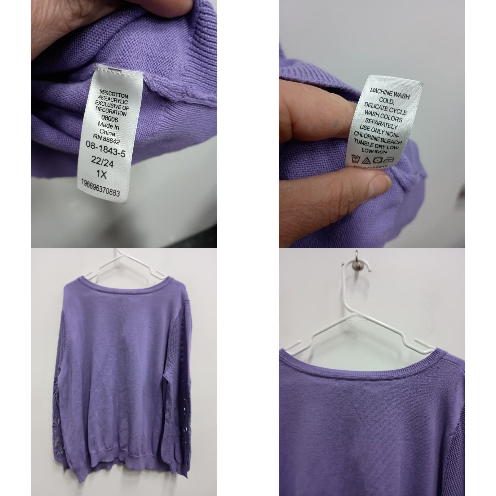 Vintage Roaman's Sweater Size 1X Purple BOHO Embroidered Eyelet Balloon Sleeve Womens Size XL / US 12-14 / IT 48-50 - 8 Thumbnail