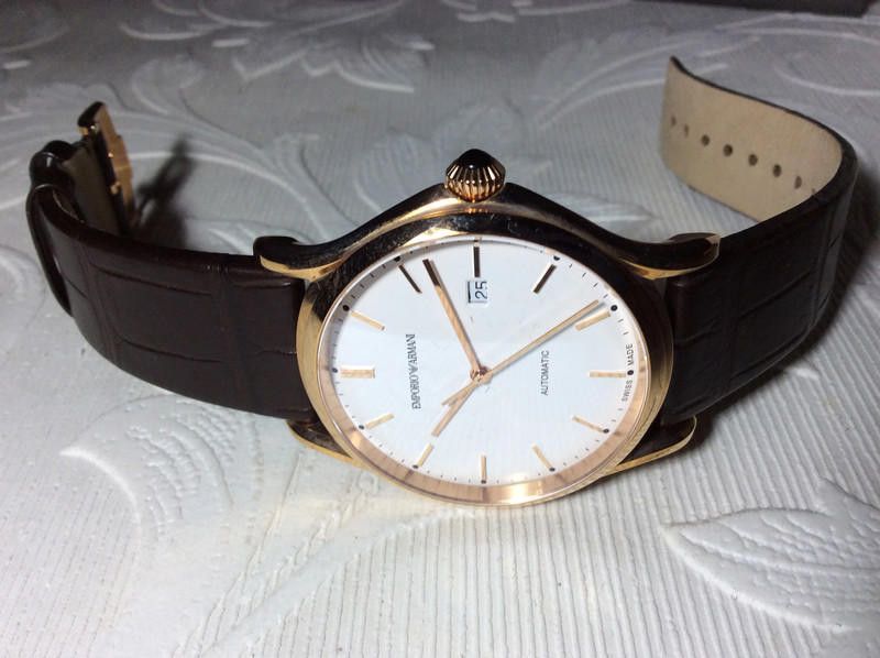 Emporio Armani Emporio Armani men's automatic brown leather strap watch Size ONE SIZE - 9 Thumbnail