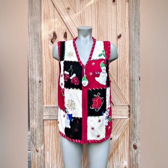 Other Vintage 90s White Stag Patchwork Christmas Sweater Vest Size M / US 6-8 / IT 42-44 - 1 Thumbnail