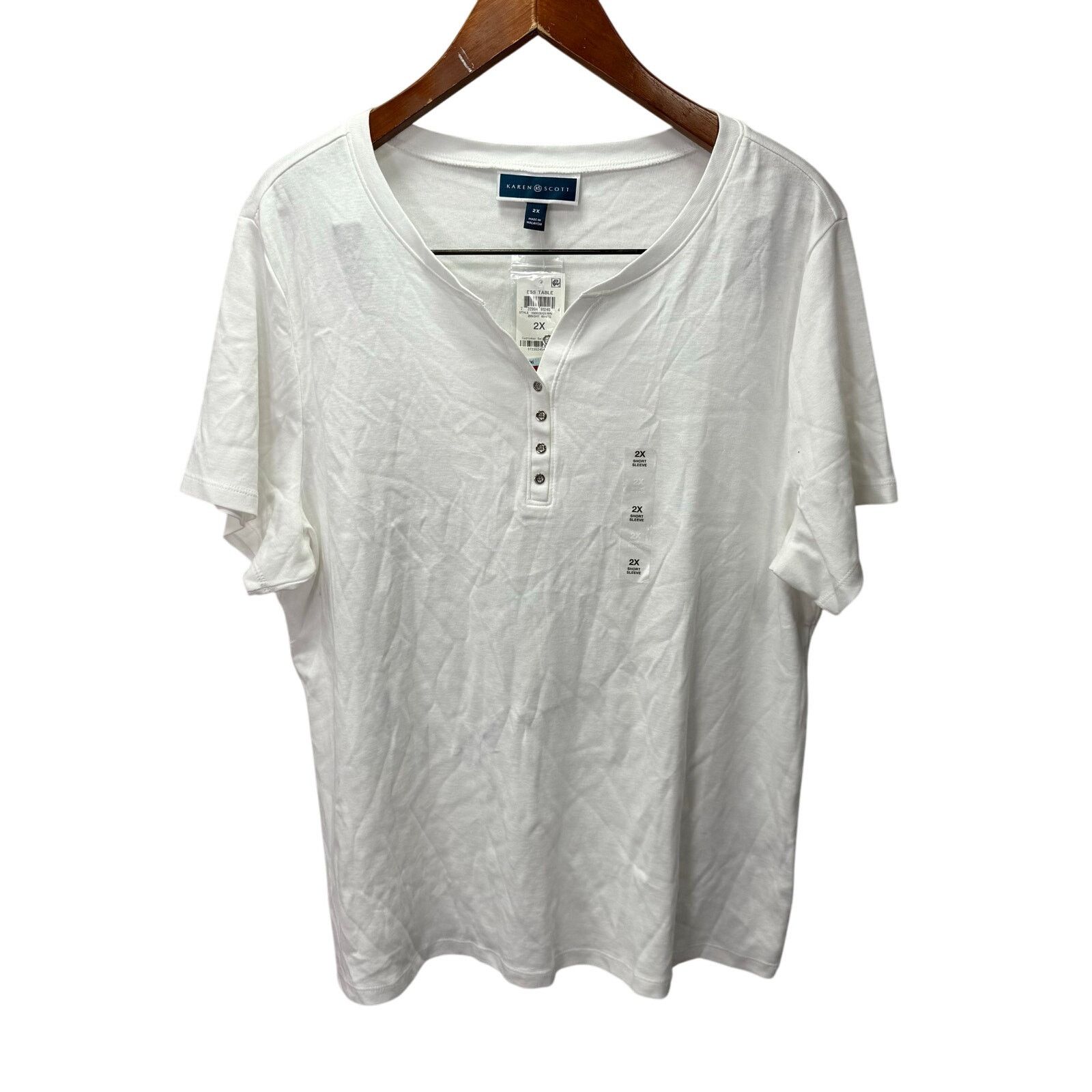 Macys Karen Scott Plus Shirt Blouse 2X Cotton Stretch NEW # G720 Size XXL / US 16-18 / IT 52-54 - 5 Thumbnail