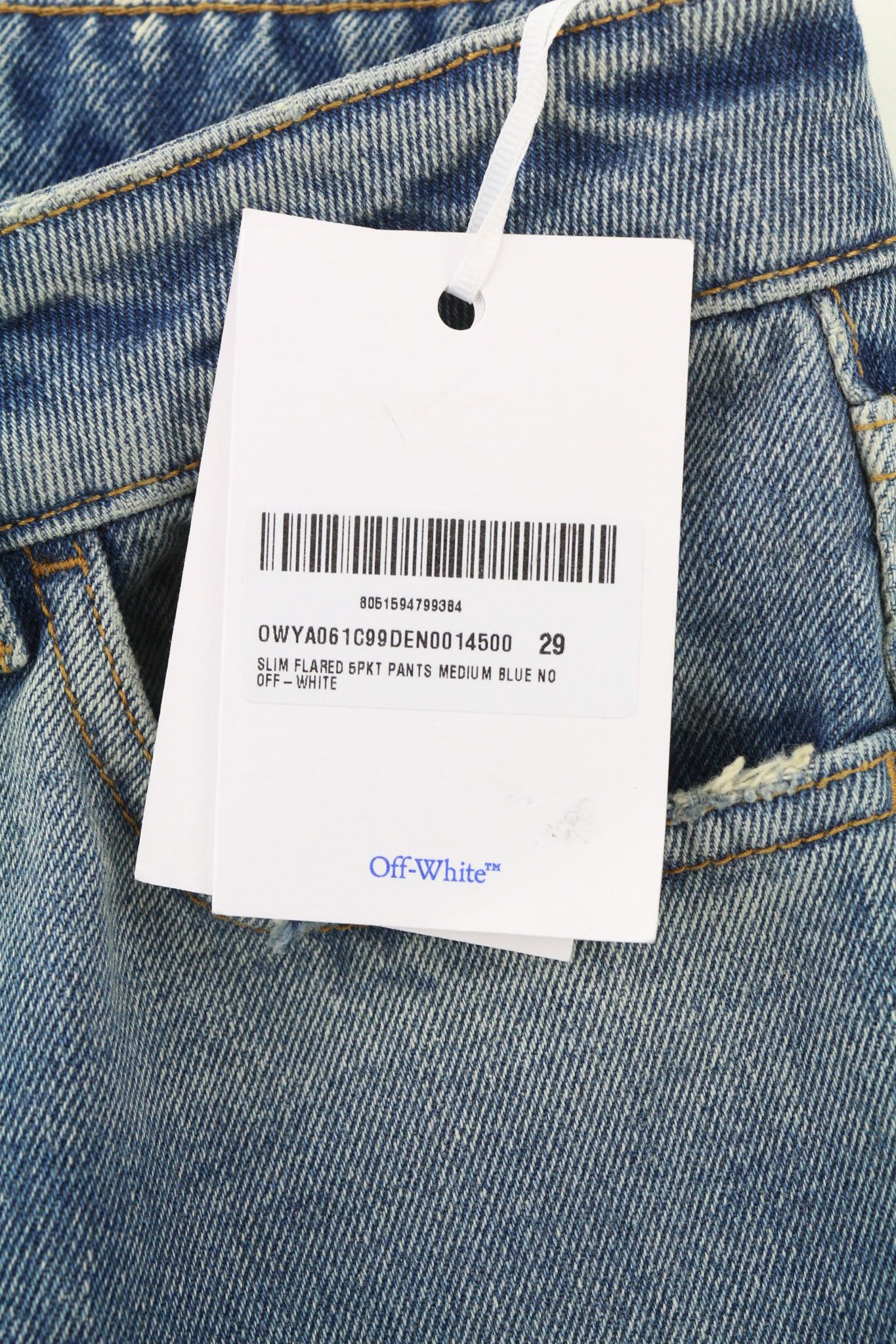 Off-White W29 Slim Flared Washed Zipped Cotton Blue 80243 Size 29" - 6 Thumbnail