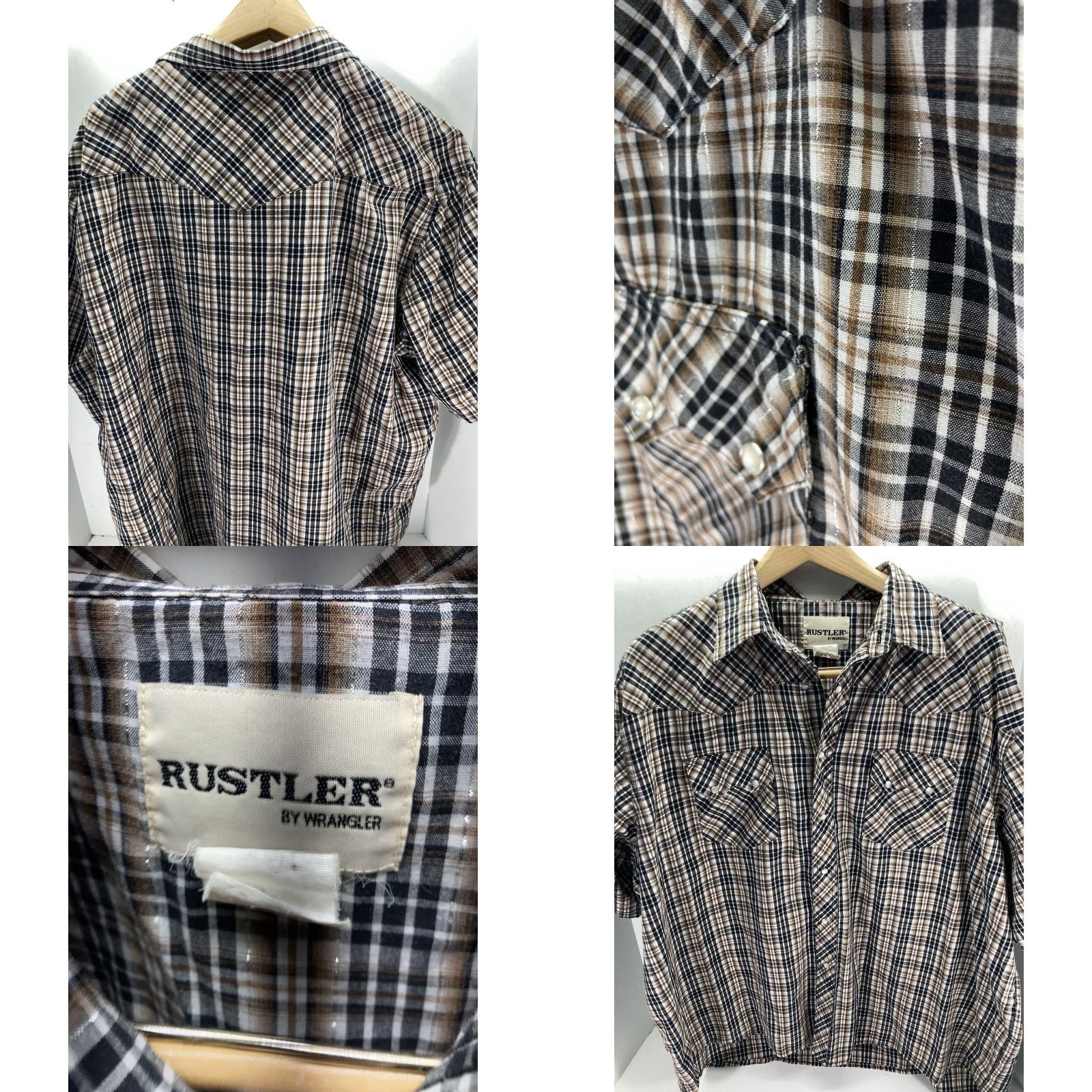 Wrangler Wrangler Shirt Men 3XL Pearl Snap Plaid Short Sleeve Brown Gold Threads Size US XXL / EU 58 / 5 - 9 Thumbnail