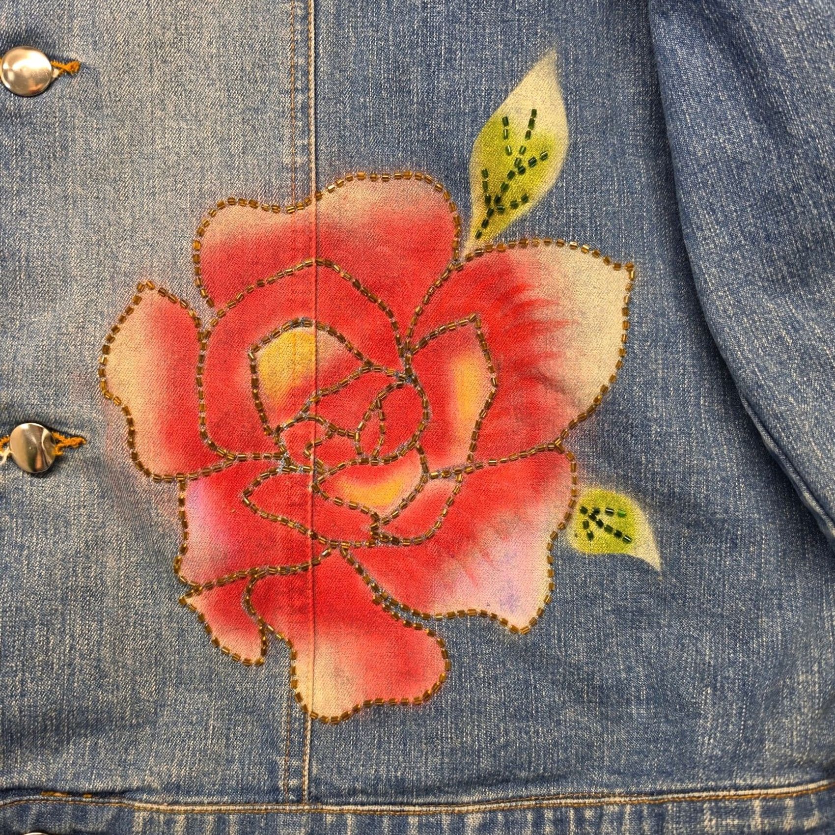 Vintage VINTAGE Monroe & Main Denim Jean Jacket Womens 1X Floral Painted Beaded Rose Artsy Jacket Womens 1X Blue Size 40" / US 18 - 7 Thumbnail