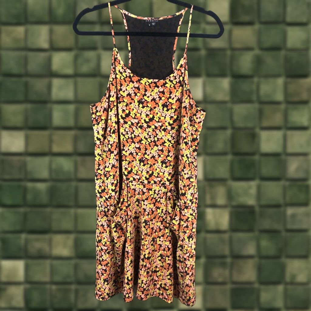 Theory VINTAGE Theory Dress Womens 8 Black Orange Flower 100% Silk Racerback Sundress Feminine Dress Size M / US 6-8 / IT 42-44 - 1 Thumbnail