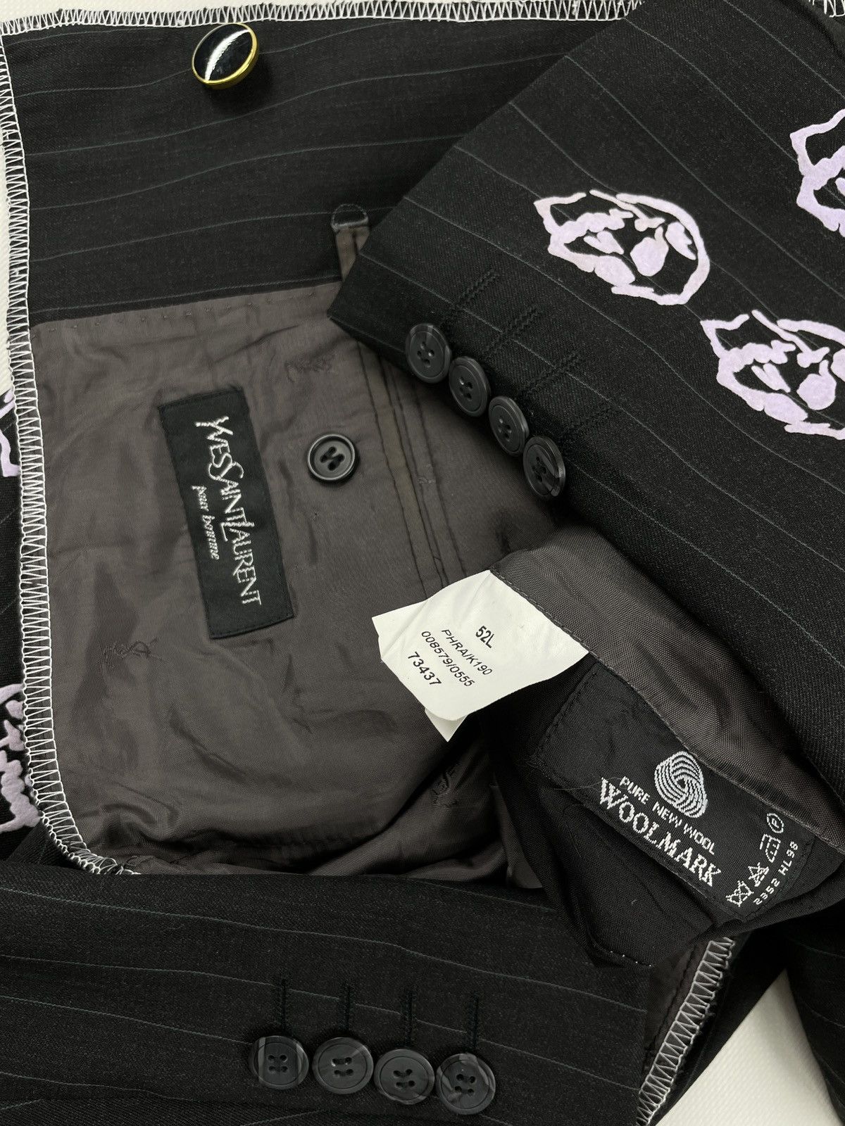 Yves Saint Laurent VTG SAINT LAURENT Wool YSL Logo Skulls Blazer Cropped Jacket Size 52L - 22 Thumbnail