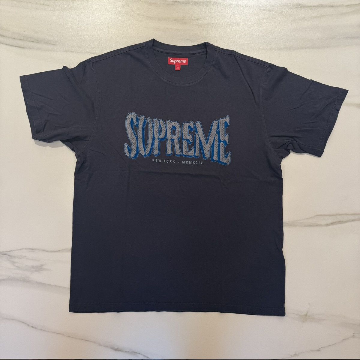 Supreme Supreme SS25 Flocked Washed S/S Top Size L Navy Size US L / EU 52-54 / 3 - 2 Thumbnail