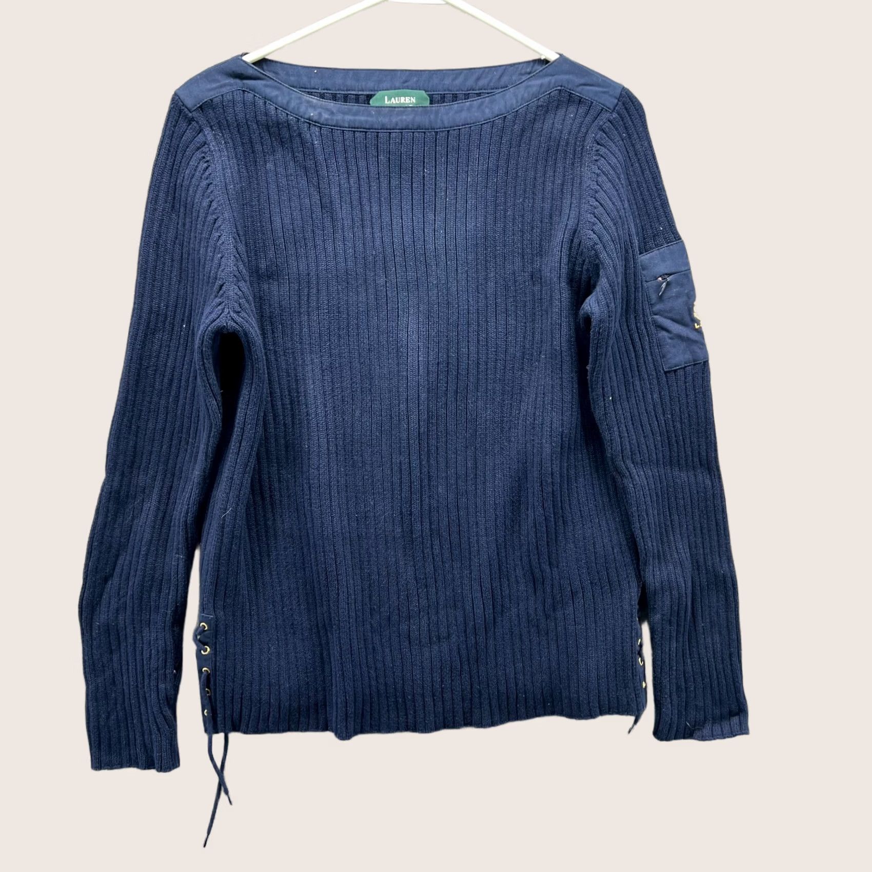 Ralph Lauren VINTAGE Lauren Ralph Lauren Sweater Women Medium Blue Pullover Fleece Crown Rib Knitted Sweater Pullover All Seasons Ladies M Blue Logo Regex Size M / US 6-8 / IT 42-44 - 1 Thumbnail