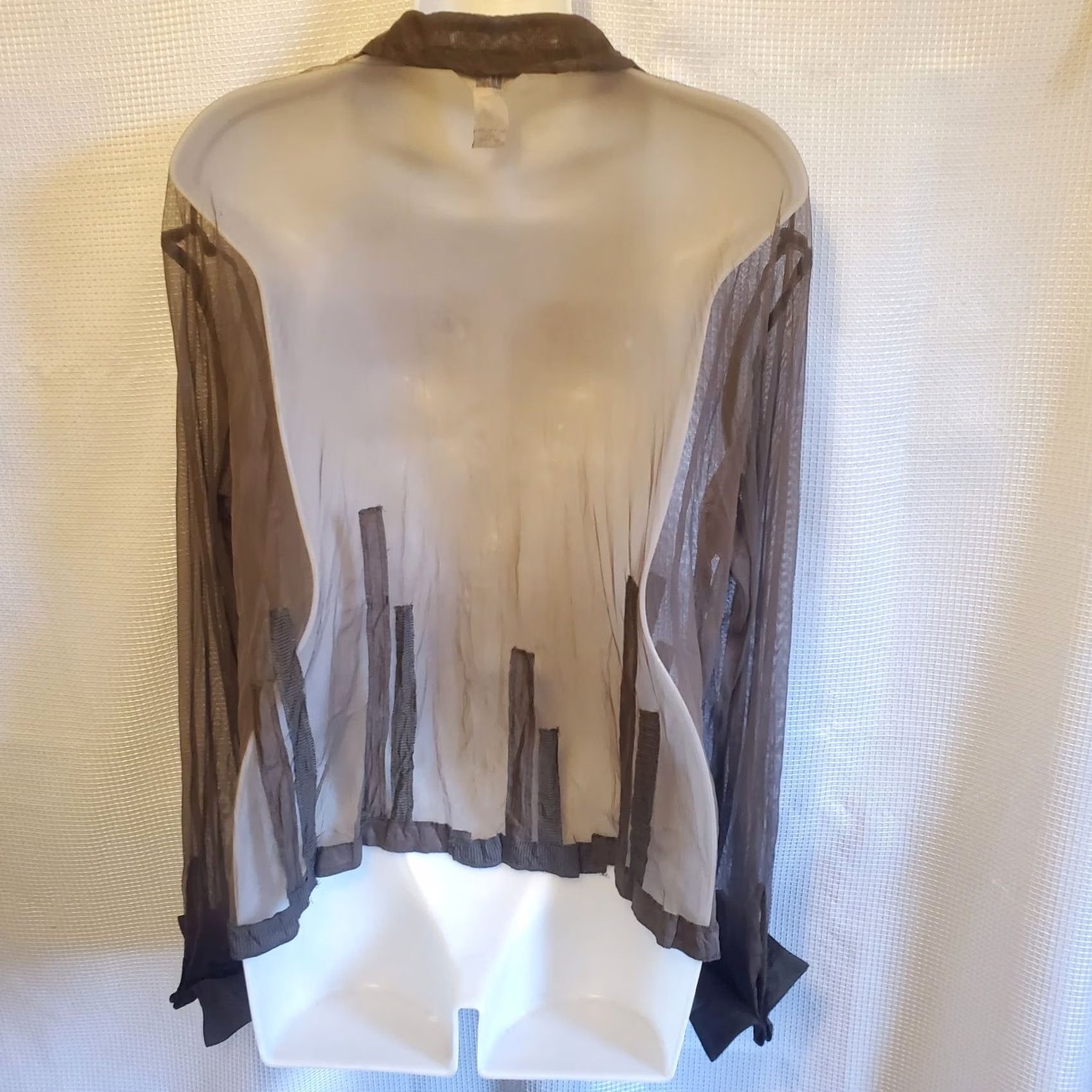 J. Jill J Jill Blouse Sz Med Brown Sheer Patchwork Trim Button Up Lagenlook Office Size M / US 6-8 / IT 42-44 - 3 Thumbnail