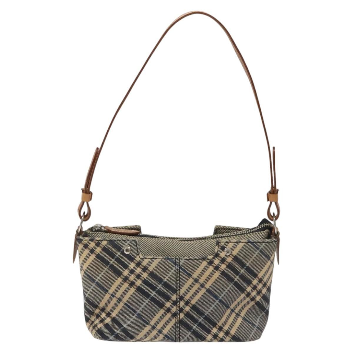 Nova Check Blue Canvas Shoulder Bag (Pre-Owned)