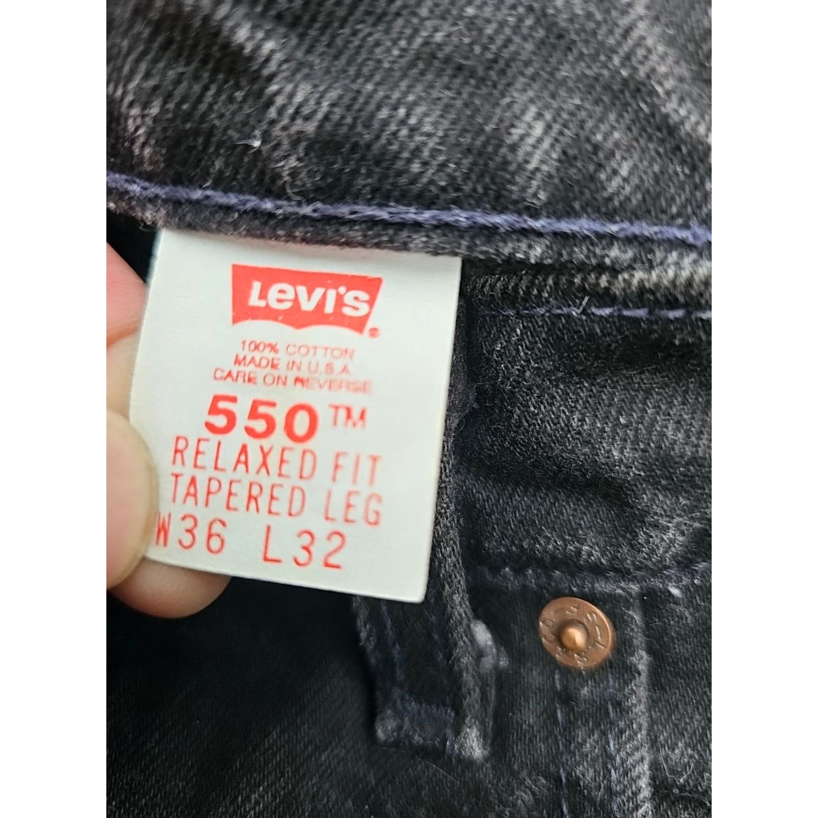 Levi's VINTAGE Levi’s 550 Black Denim Jeans Made In USA Size 36x32 Relaxed Fit Mens Jeans 90s USA Distressed Fade Size US 36 / EU 52 - 3 Thumbnail