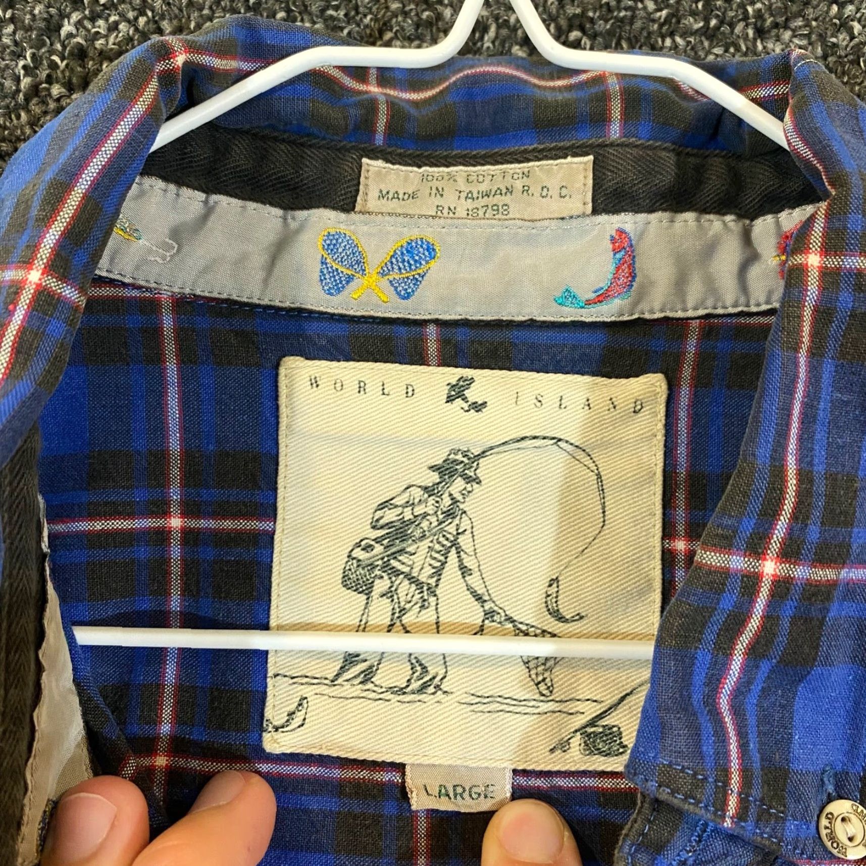 Vintage World Island Shirt Men Large Blue Black Plaid Button-Down Pocket Western Fishing Shirt Size US L / EU 52-54 / 3 - 3 Thumbnail