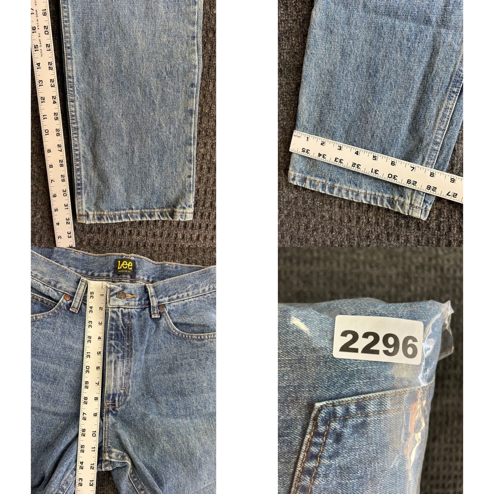 Lee Vintage Lee Jeans Mens 34 x 32 Distressed Medium Blue Wash 5-Pocket Denim Straight Size US 34 / EU 50 - 8 Thumbnail
