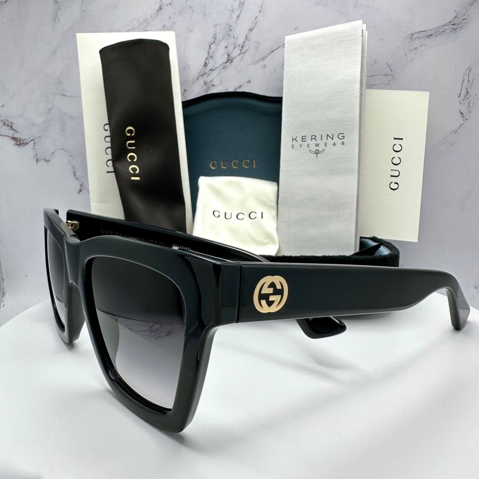 Gucci New GUCCI Sunglasses Black Gold Interlocking GG Logo Size ONE SIZE - 10 Thumbnail
