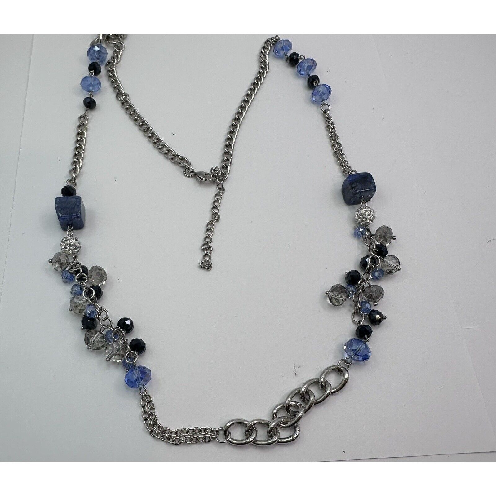 Other Long Black Clear Blue Glass Beads Silver Tone Chain Necklace Size ONE SIZE - 8 Thumbnail