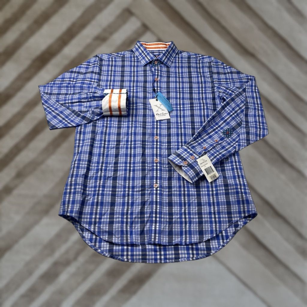 Robert Graham NWT Robert Graham X Shirt Mens M Plaid Paisley Button-Down Blue Multicolor Long Sleeve Cotton Button-Up Embroidered Contrast Trim Size US M / EU 48-50 / 2 - 1 Thumbnail