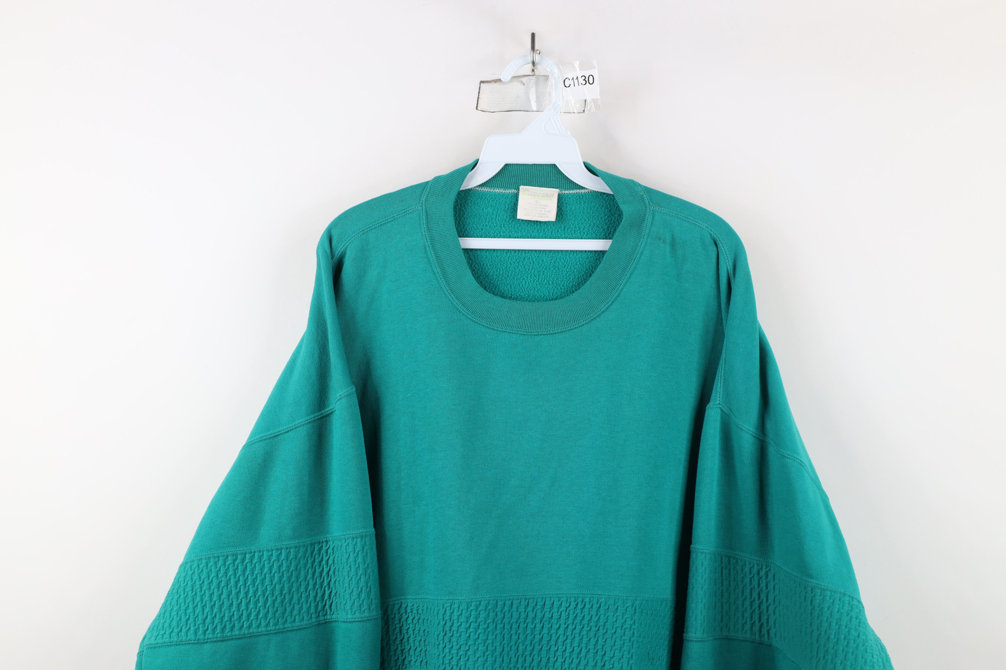 Vintage Vintage 90s Streetwear Textured Crewneck Sweatshirt Teal Size US XL / EU 56 / 4 - 2 Thumbnail
