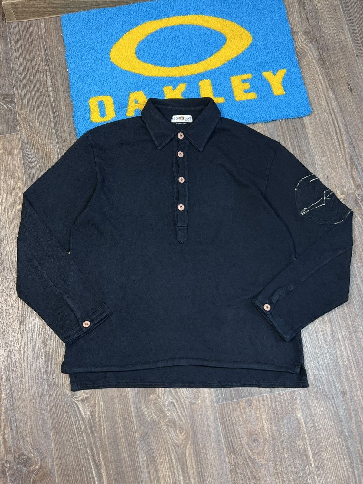 Stone Island Vintage Stone Island Big Logo Polo Neck Sweatshirt Black Size US XL / EU 56 / 4 - 1 Thumbnail