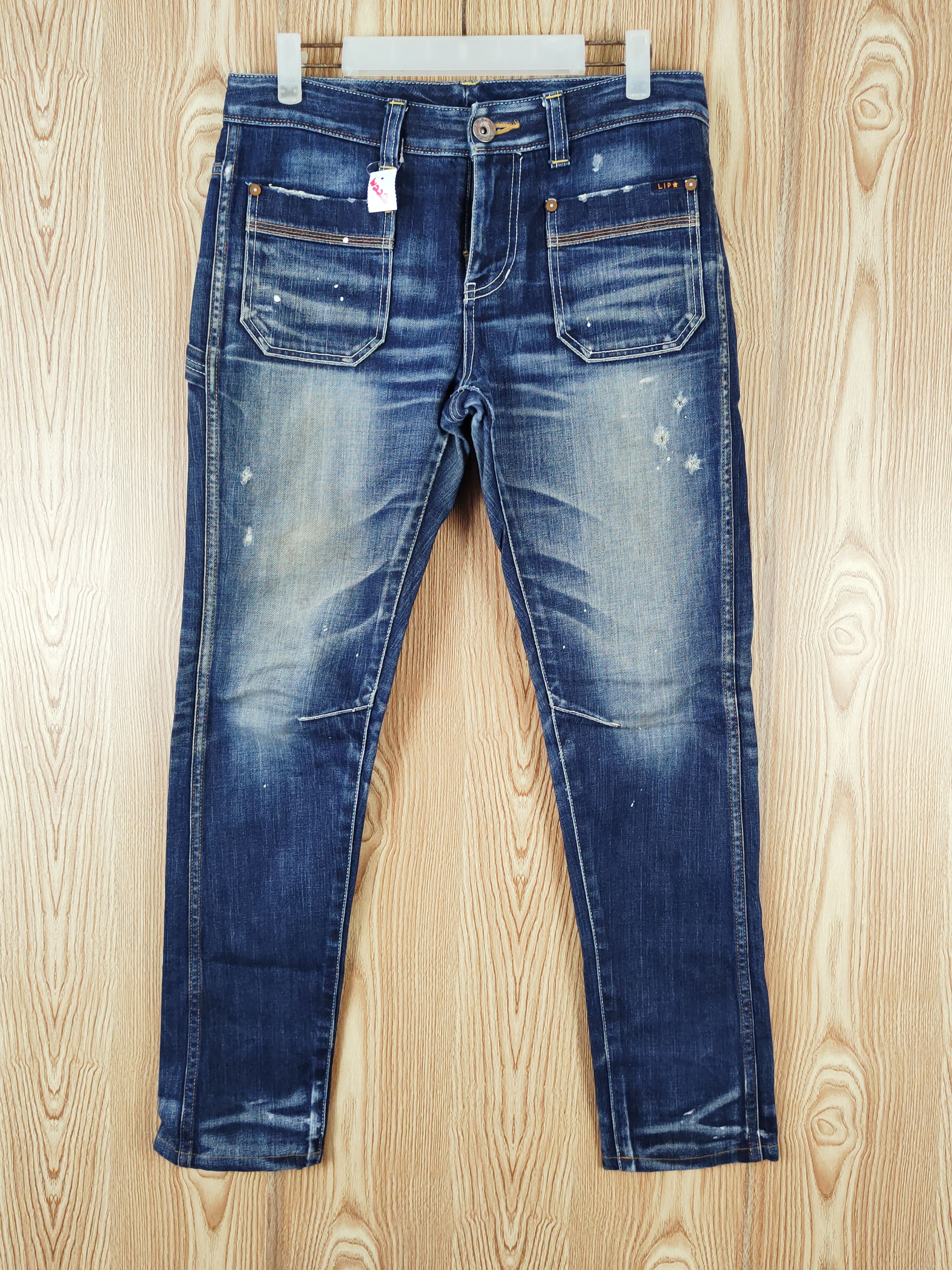 Japanese Brand Lip Star Dark Blue Distressed Ripped Jeans #W222 Size 31" - 1 Thumbnail