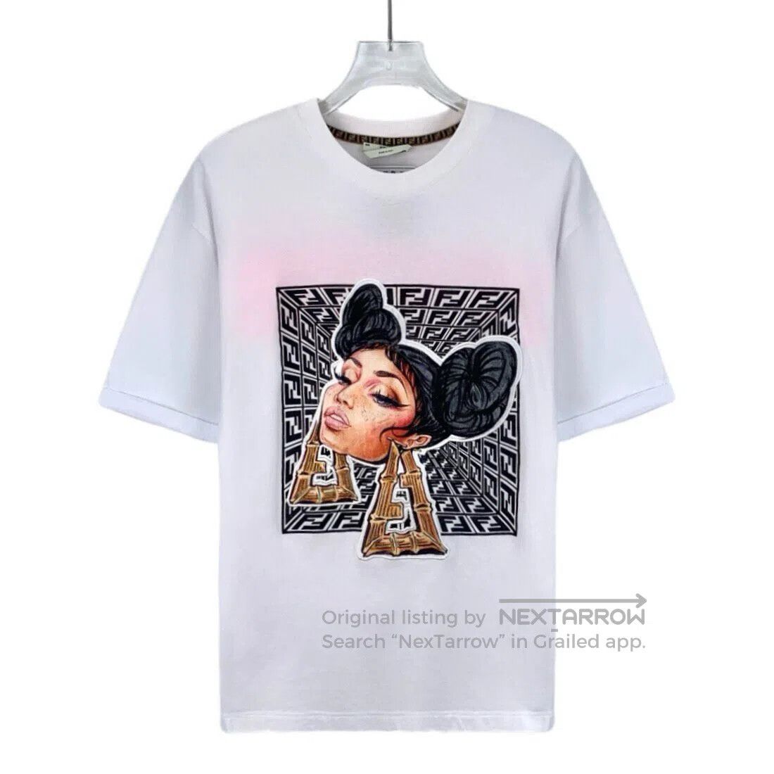Fendi FENDI White Logo Lettering Printed Cotton Crewneck Short S Size US XXS / EU 40 - 1 Thumbnail