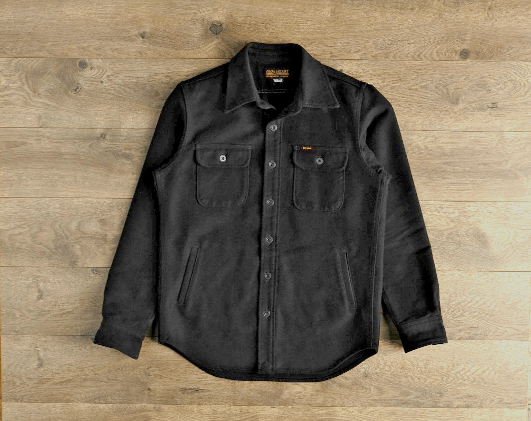 IHSH-305-BLK - 13oz Heavy Solid Flannel CPO Shirt - Black
