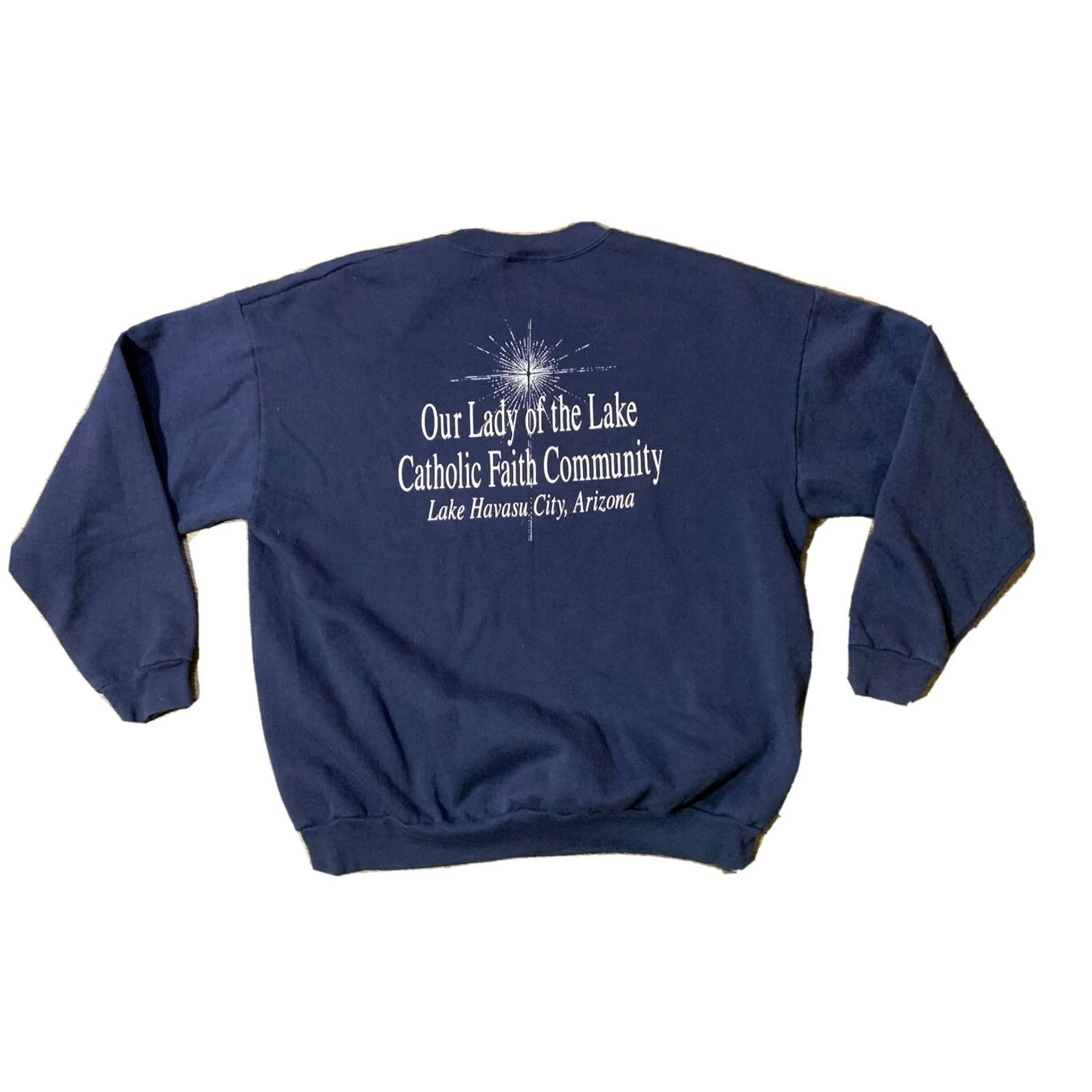 Lee VINTAGE 90s Lee Sweatshirt XL Blue Catholic Faith Isaiah 55:6 Mens Pullover Size US XL / EU 56 / 4 - 3 Thumbnail