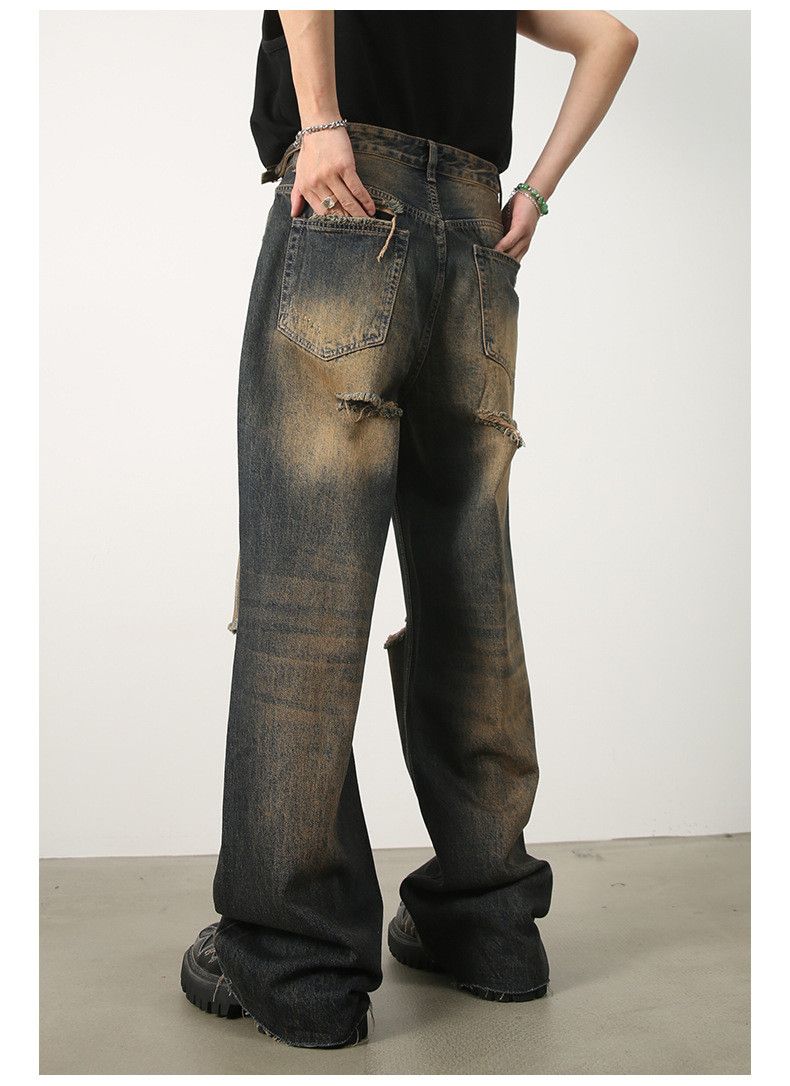 Japanese Brand × Jean American retro distressed wide-leg casual ripped jeans Size US 34 / EU 50 - 6 Thumbnail