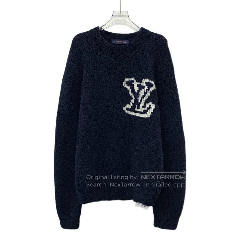 Louis Vuitton Louis Vuitton Dark blue logo embroidered wool crewneck lon Size US M / EU 48-50 / 2 - 1 Thumbnail