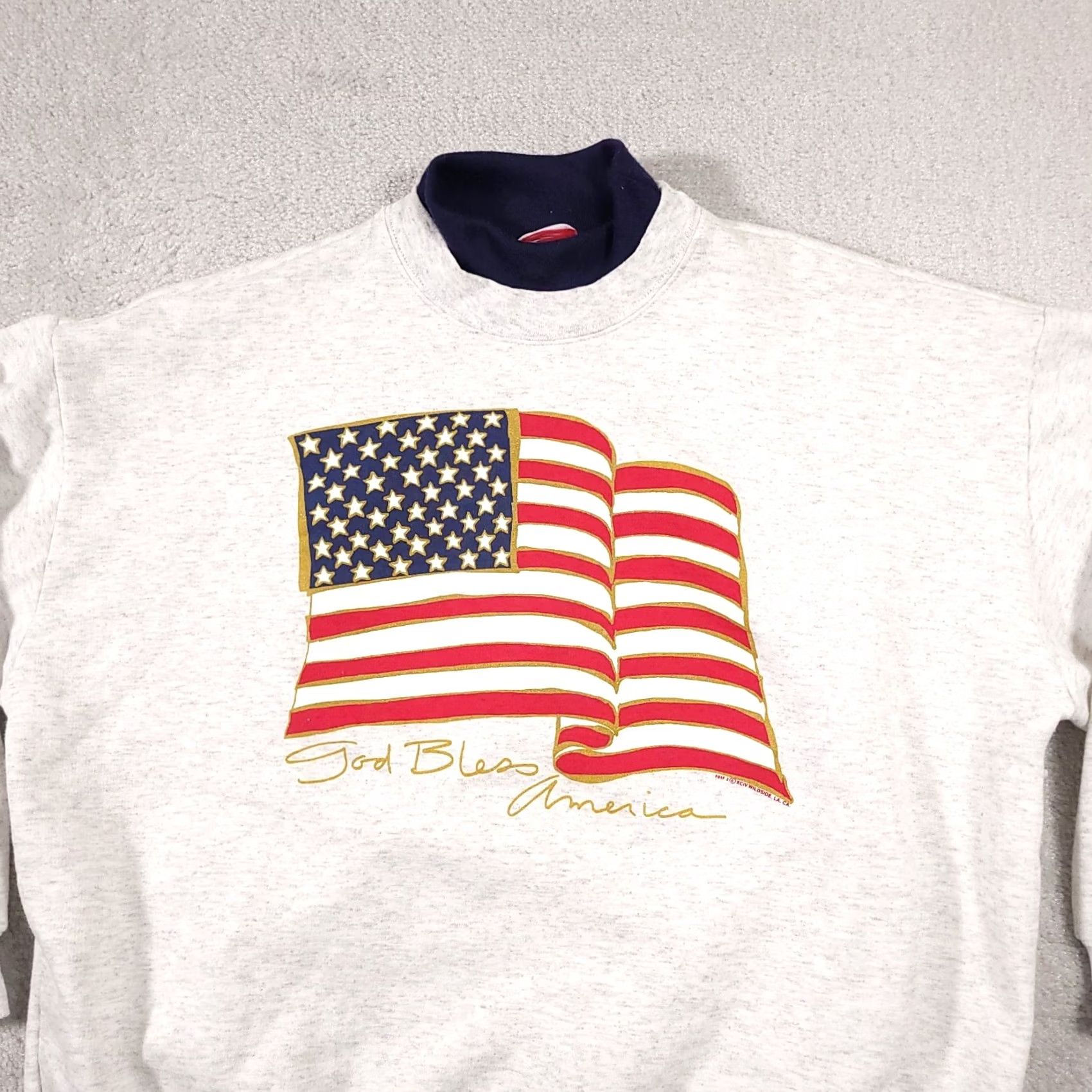 Vintage VINTAGE Ginnis Girls Sweatshirt Women's 1X Gray Patriotic USA Flag Pullover Crew Neck Long Sleeve Heavyweight Solid Fleece Made In USA Girls Womens Size XL / US 12-14 / IT 48-50 - 3 Thumbnail