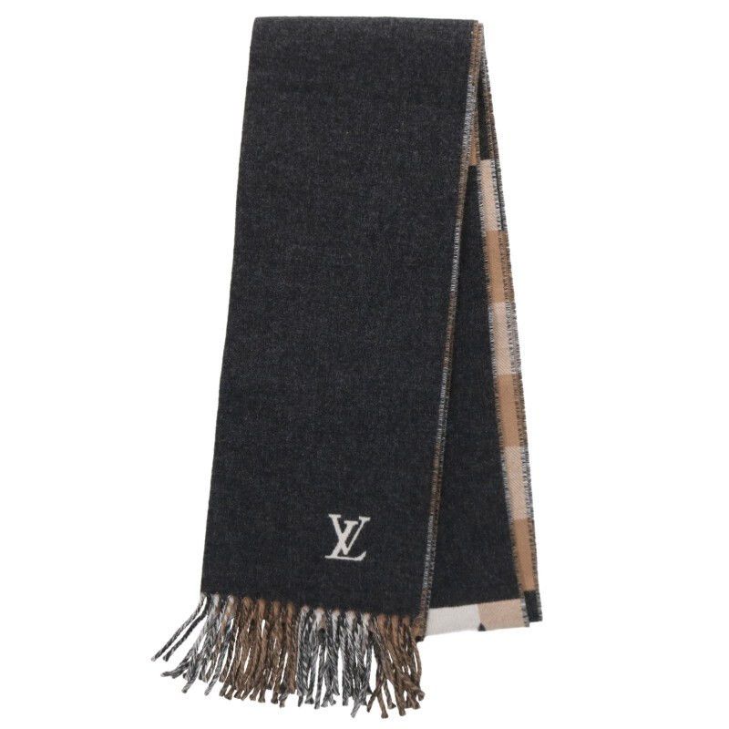 Louis Vuitton Louis Vuitton Wool Cashmere Scarf Gray x Beige Size ONE SIZE - 1 Thumbnail