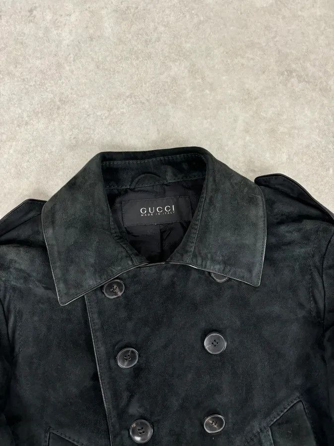 Gucci 2000s Gucci Black Suede Leather Double-Breasted Premium Jacket by Tom Ford Size 44R - 4 Thumbnail
