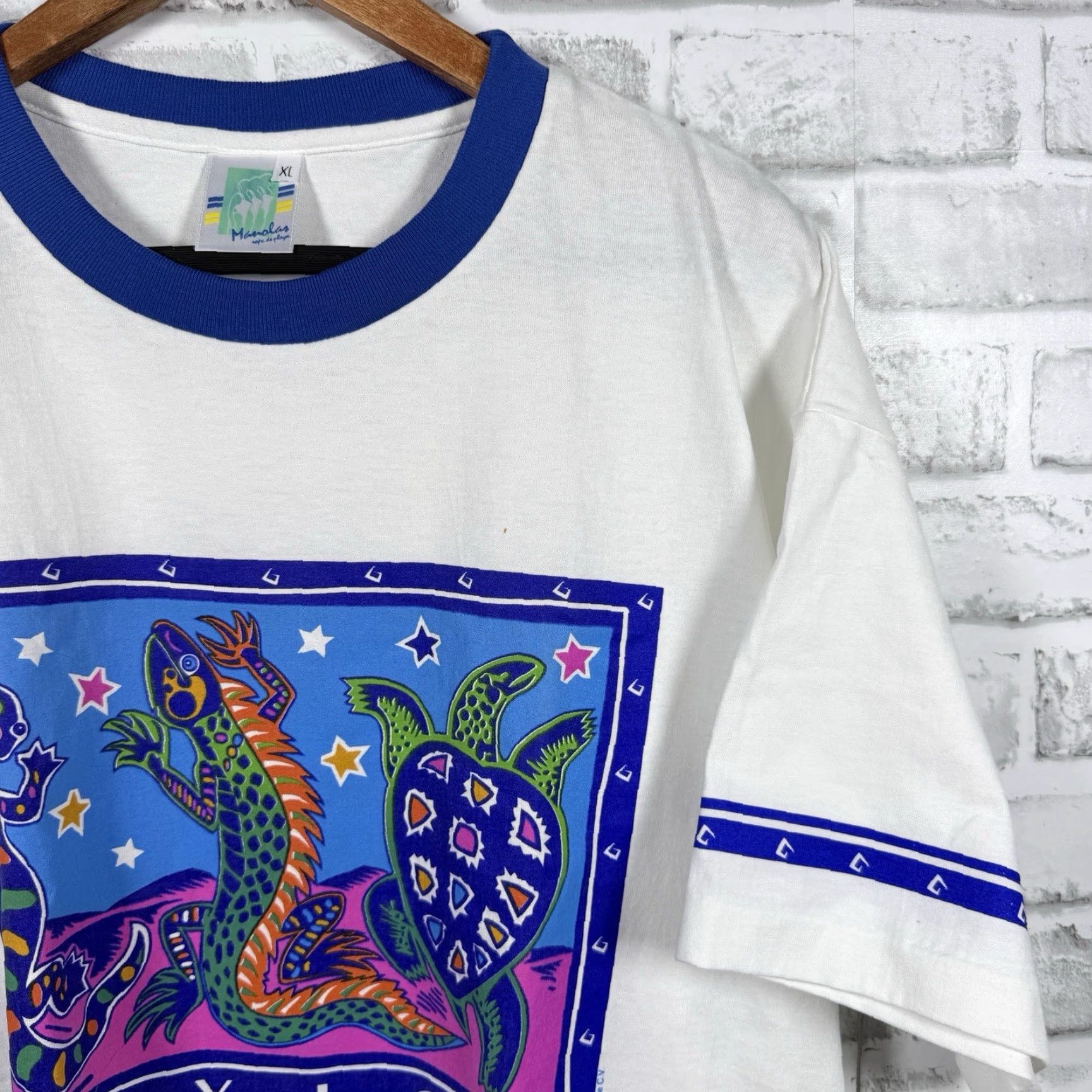 Vintage VTG MEXICO Unbranded Polyester Blend White Graphic Tee Mens Size XL SINGLE STITCH Manolas Stitch Size US XL / EU 56 / 4 - 2 Thumbnail