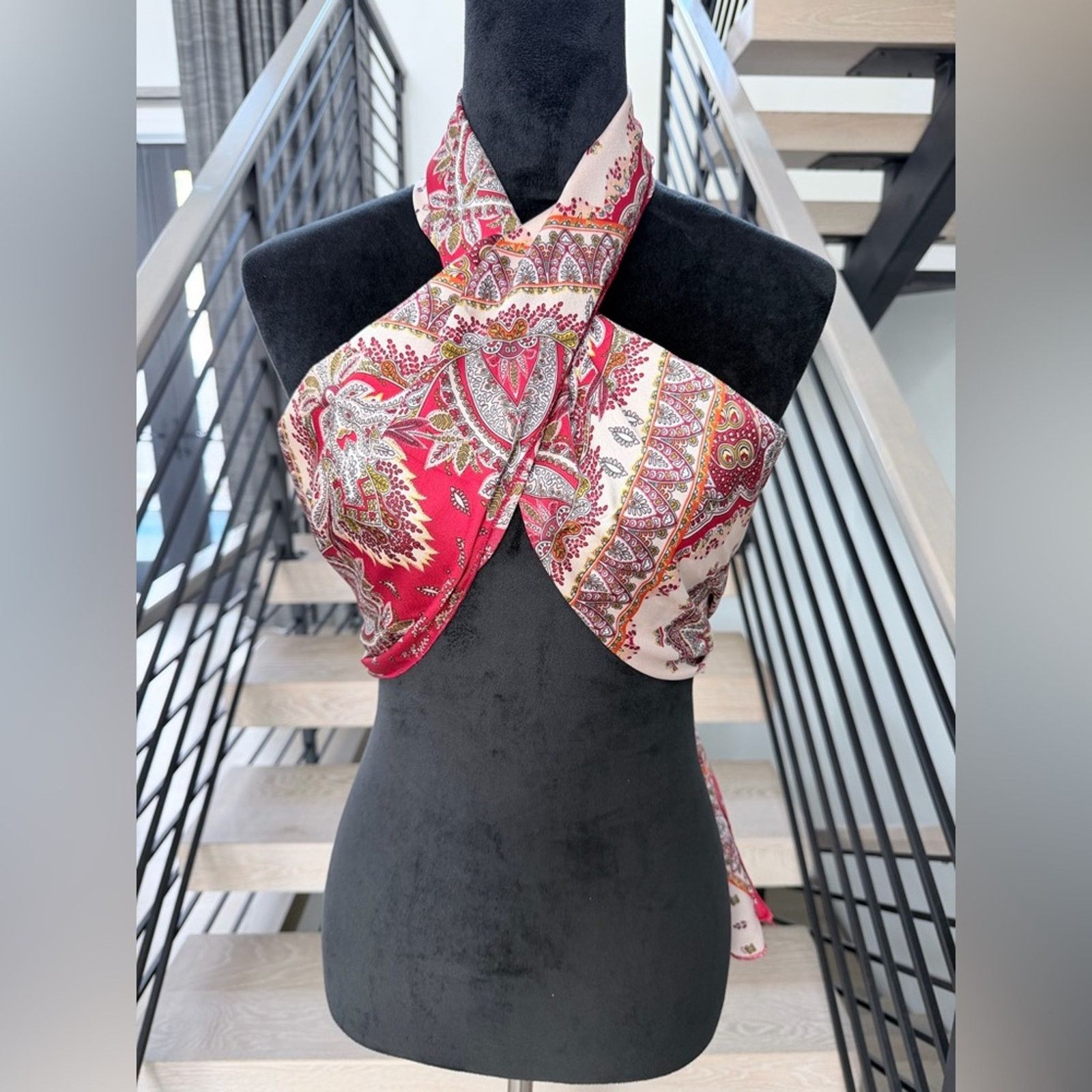 Other Satin Boho Y2K Criss Cross halter Red and White Top one size Size S / US 4 / IT 40 - 2 Thumbnail
