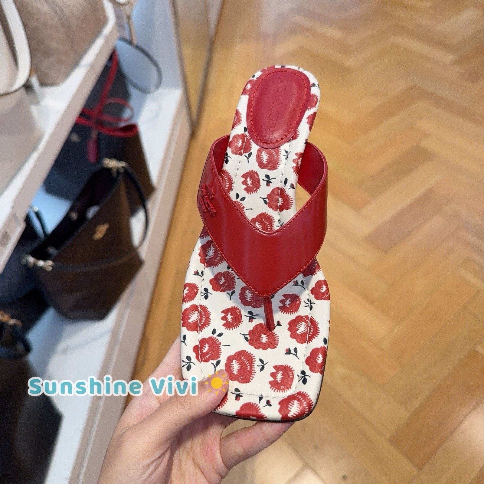 Coach NEW COACH Women's Thong Kitten Heel Floral Bold Red CBM86 Size US 5.5 / IT 35.5 - 1 Thumbnail