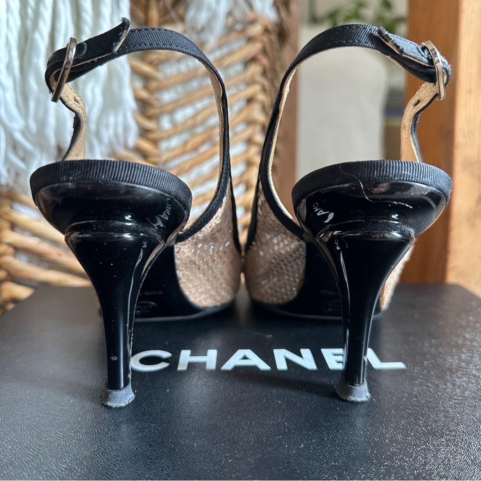 Chanel CHANEL Canvas Python Leather Bow Slingback Pump Sz. 36 Size US 6 / IT 36 - 7 Thumbnail