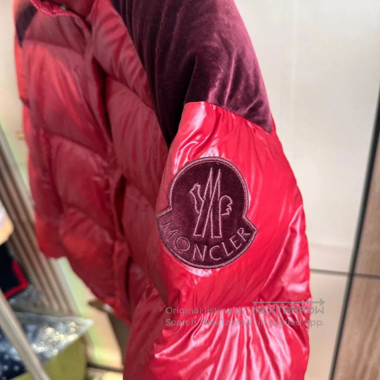 Moncler Moncler Red Velvet Panel Down Jacket. Size S / US 4 / IT 40 - 3 Thumbnail